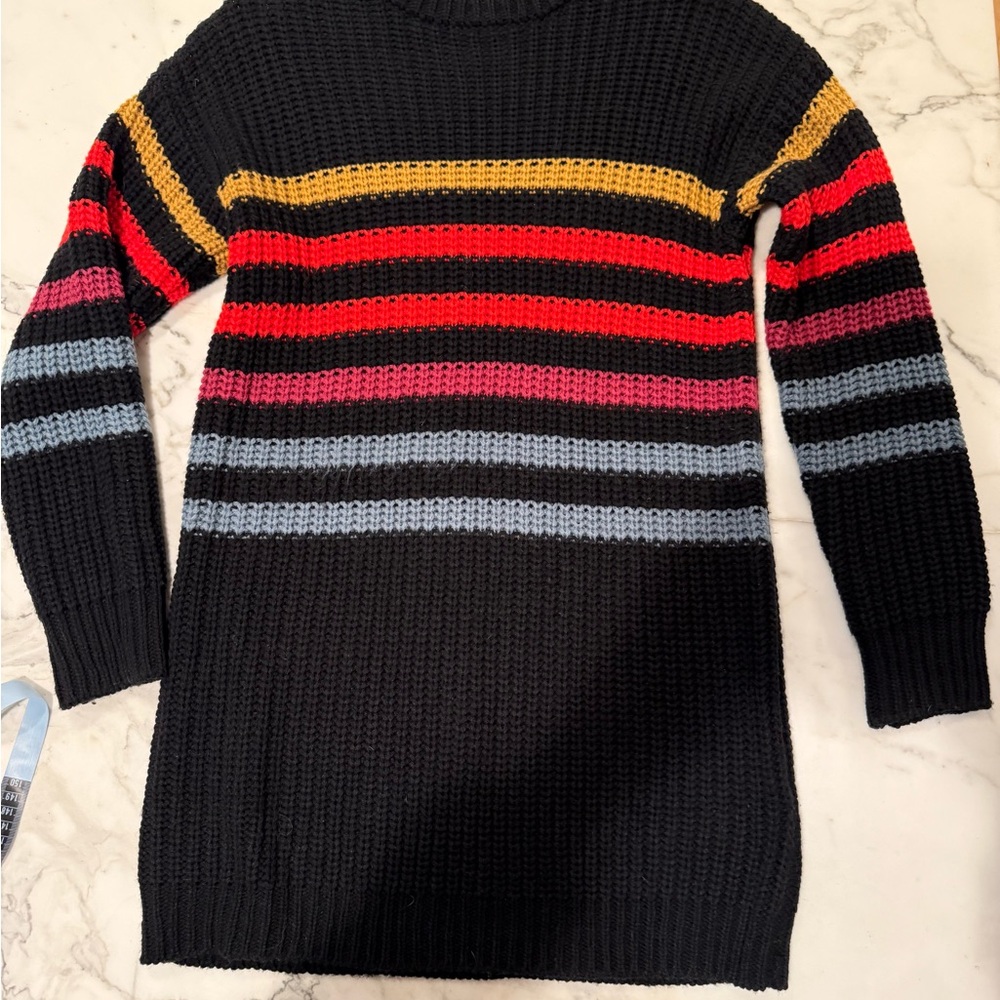 Volcom Black Sweater Dress with Colorful Stripes